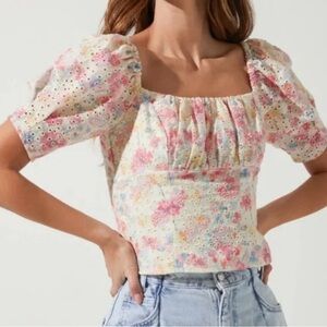 Astr The Label Floral Puff Sleeve Bondi Top Size L